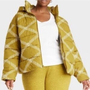 Ava & Viv Quilted Women's Plus‎ Size Short Green Puffer Coat Size 2X